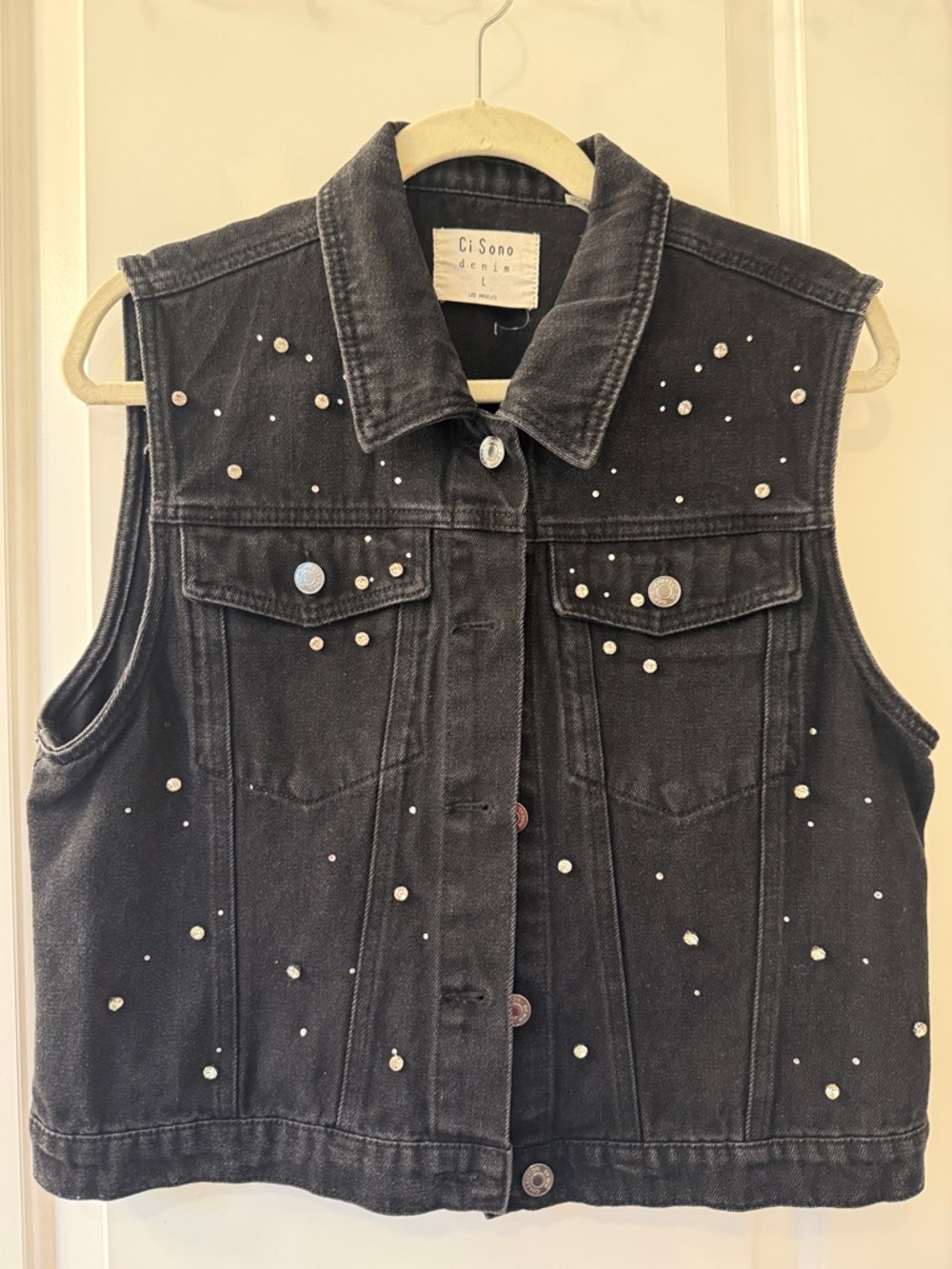 CiSono Black Studded Denim Vest